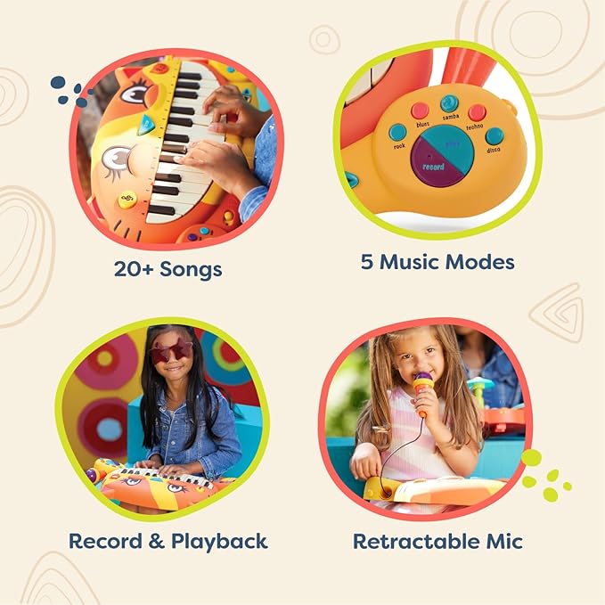 B. toys – Meowsic – Interactive Cat Piano – Toy Piano & Microphone – Musical Instrument For Toddlers, Kids – 20+ Songs, Sounds & Recording Feature – 2+ Years