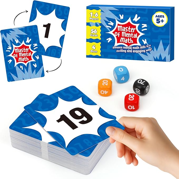 Aizweb Math Games for Kids - Addition, Subtraction, Multiplication, Division Flash Cards - Educational Learning Counting for Homeschool, Classroom, Travel - Indoor Outdoor Dice Family Game
