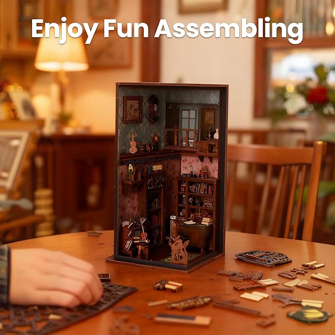 Book Nook Kit - DIY Miniature House Kit for Adults, Dollhouse Booknook Tiny House Bookshelf Decor 3D Wooden Puzzle Street Model, Ideal Gift for Book Lovers, Family, Friends (Salton's Retro Bookstore)