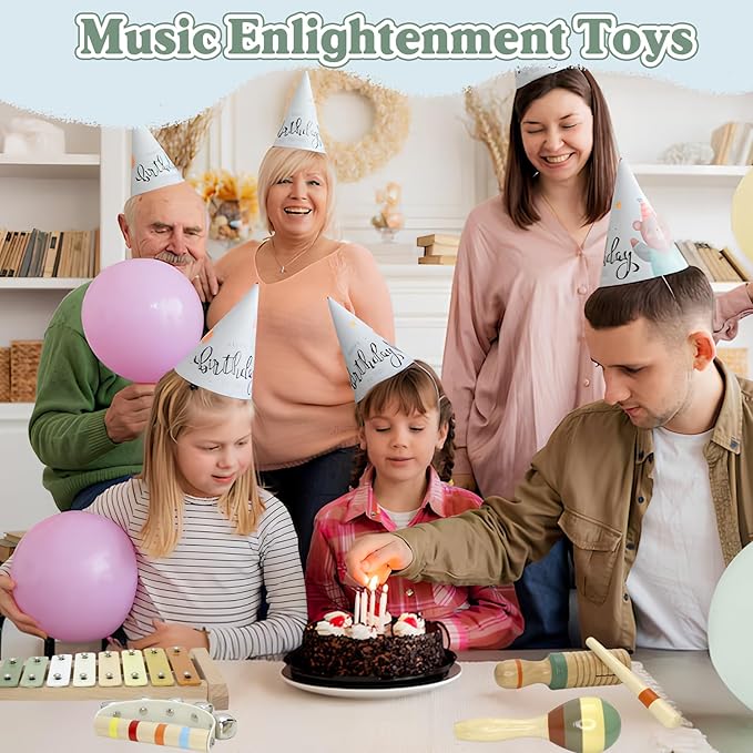 Baby Musical Instruments Montessori Wooden Toys for Toddlers, Neutral Colors Percussion Instruments Set, Modern Boho Xylophone Tambourin