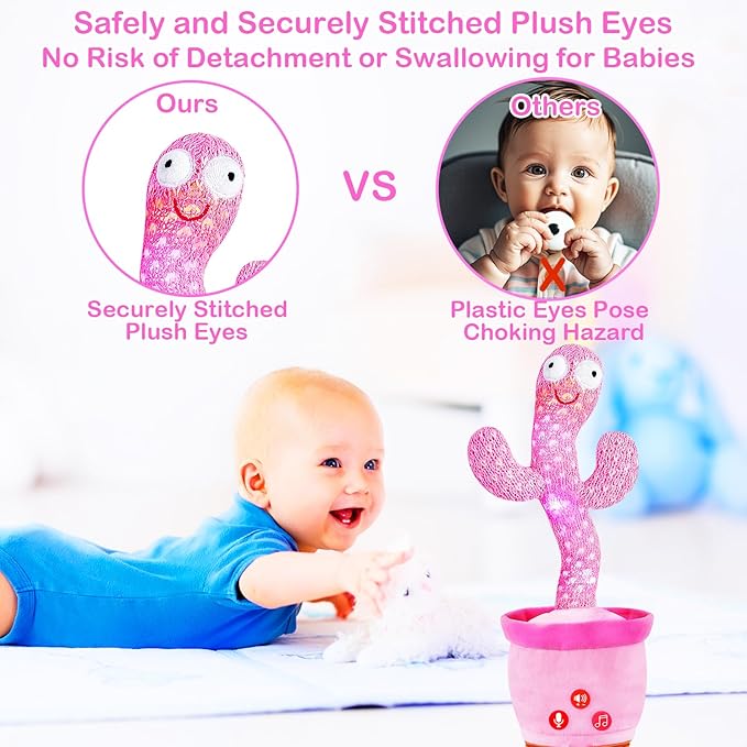 Rechargeable Dancing Talking Cactus Toy, Interactive Cactus Baby Toy Mimicking Singing, Educational Baby Toys w/ 51 Exclusive English Songs for Babies, Baby Girl Toys Gifts, Stocking Stuffers for Kids