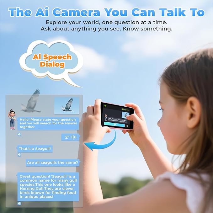 Ai Kids Camera for Age 3-10, Digital Camera Christmas Birthday Gifts, Toddler Learning Play Toy Camera with 4 inch IPS HD Eye-Friendly Screen, AI Smart Learning, Music Player (Pink)