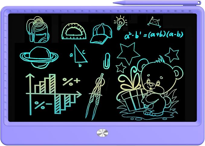 FLUESTON LCD Writing Tablet, Doodle Board Toys Gifts for 3-8 Year Old Girls Boys, 12 Inch Colorful Electronic Board Drawing Pad for Kids, Christmas Gifts for Toddler Educational Learning Travel,Purple