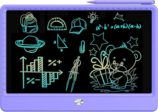 FLUESTON LCD Writing Tablet, Doodle Board Toys Gifts for 3-8 Year Old Girls Boys, 12 Inch Colorful Electronic Board Drawing Pad for Kids, Christmas Gifts for Toddler Educational Learning Travel,Purple