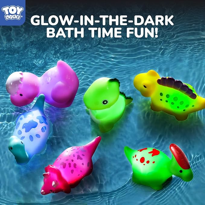 TOY Life 6 PCS Dinosaur Light Up Bath Toys for Kids Ages 4-8, No Hole Glow Bath Toys for Kids, Baby Toddler Bath-Time Christmas Birthday Gifts for Grandkids, Boys, Ideal for Shower, Bathtub, Pool
