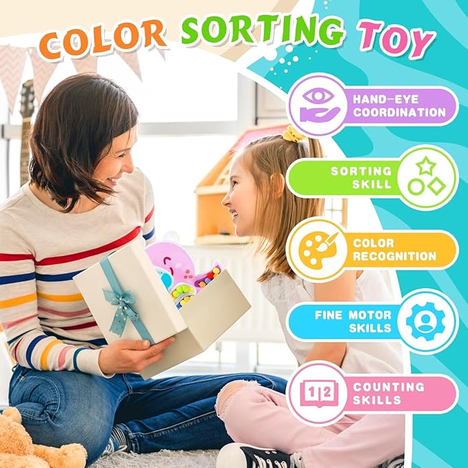 3Pack Color Sorting Toys Sensory Toys : Fine Motor Skill Games Learning for Toddlers, Color Matching Fidget Sensory for Calm Down, Preschool Learning & Educational Montessori (Sea Animals 3pack)