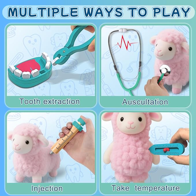 Doctor Kit for Toddlers 3-5, Wooden Kids Dentist Play Set, Doctor Play Set Pretend Play Toys for Toddlers , Realistic Wooden Medical Kit Role Play Set, Gifts for Boys Girls 3+ Years