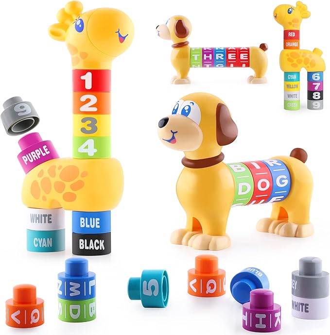 iPlay, iLearn Baby Stacking Toys, Toddler Montessori Building Blocks Set, Infant Alphabet Number Learning Block, Early Development Educational Birthday Gift for 12 18 Month 1 2 3 Year old Kid Boy Girl