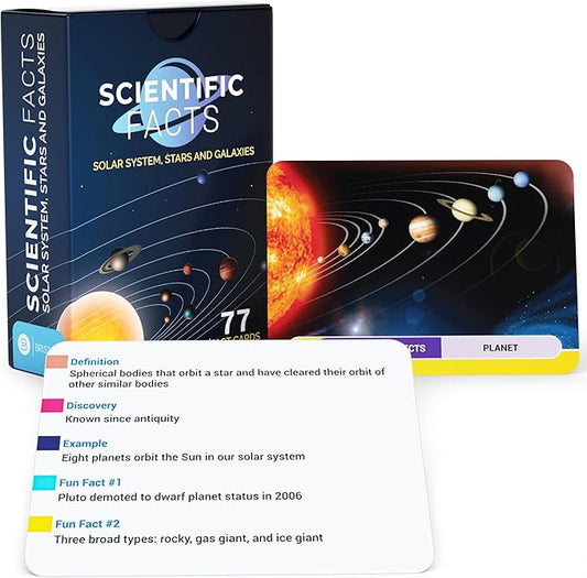Scientific Facts Flash Cards – 77 Astronomy Learning Cards with Images & Space Facts for Kids & Adults – Solar System, Stars & Galaxies Educational Set – STEM Homeschool Classroom Gift by Briston