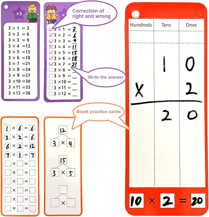 Math Flash Cards Set of 4-204pcs Reusable Math Practice Cards with Addition, Subtraction, Multiplication, Division, Flash Cards,Games for Kids Ages 6+ |Spark Skills & Fun Learning