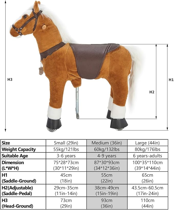 UFREE Horse Best Birthday Gift for Girls. Ride on Walking Horse Toy, Height 36 inch for Children 4 to 9 Years Old, Amazing Birthday Surprise.(White Mane and Tail)