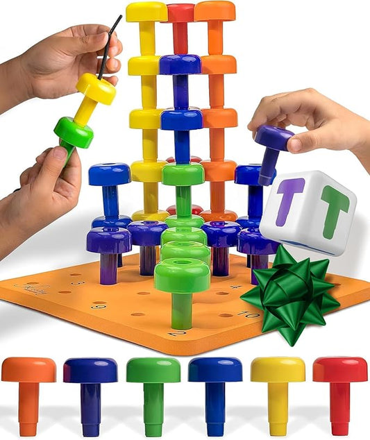 Skoolzy Peg Board Set - Montessori Toys for 2 Year Old - 33 Pc Peg Board for Kids - Occupational Therapy Toys with Pegs, Dice, Lacing String & Storage Bag - Montessori Toys for 2+ Year Old