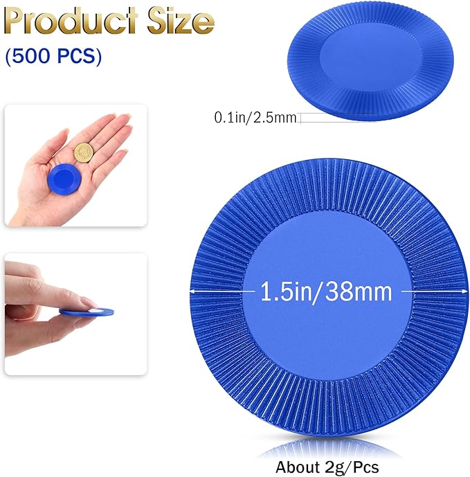 Leitee 500 Pcs Blue Plastic Poker Chips Bulk 1.5 Inch Mini Bingo Chips Tokens Markers Blank Casino Counting Discs Learning Math Counters for Adults Interlocking Game Counting Reward Card