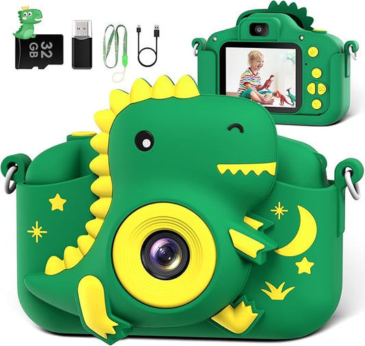 Kids Camera, Dinosaur Toddler Digital Camera for Ages 3-12 Boys Girls Childrens, Christmas Birthday Gifts, Selfie 1080P HD Video Camera for 3 4 5 6 7 8 9 Years Old Boys Girls Toys Gifts