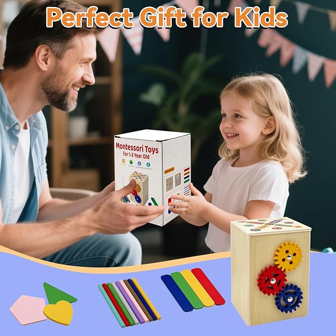 Wooden Montessori Baby Toddler Toys: 3 in 1Learning Fine Motor Skills Sensory Toys for Toddlers 3-5, Educational Color Sorting Preschool Learning Activities Boys Girls Gifts (2 in 1)