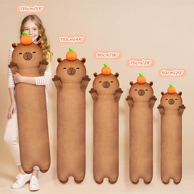 Mewaii Long Capybara Plush 5 Sizes, 120% Extra Filling Giant Plushness Kids Body Pillow, Kawaii Cute Capybara Stuffed Animals Plushies, Big Long Body Pillow Cat Plush Gift for Girls 20”