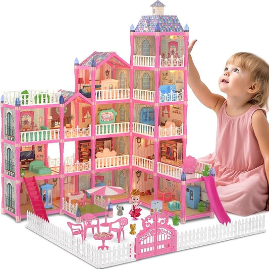 15 Rooms Doll House for Kid, 374Pcs Play Castle Furniture Playsets for Girls, Birthday Gifts for 3 4 5 6 7 8 9 10 11 12 Years Old Kids Toddlers