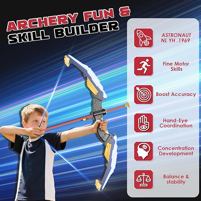 Kids Bow and Arrow Set LED Light Up Archery Set with 10 Suction Cup Arrows, 2 Archery Targets Indoor Outdoor Games for Kids Ages 4-8 8-12 Birthday Gifts Toys for 5 6 7 8 9 10 11 12 Year Old Boys Girls