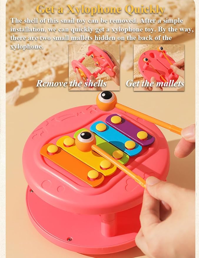 Multifunctional Pull and Go Snail Toy, Fun Xylophone Toy for Babies, Snail Spinning Gears Toy, Detachable Snail Toy with Functiona of Ejecting Little Snail for Toddlers (Cyan)