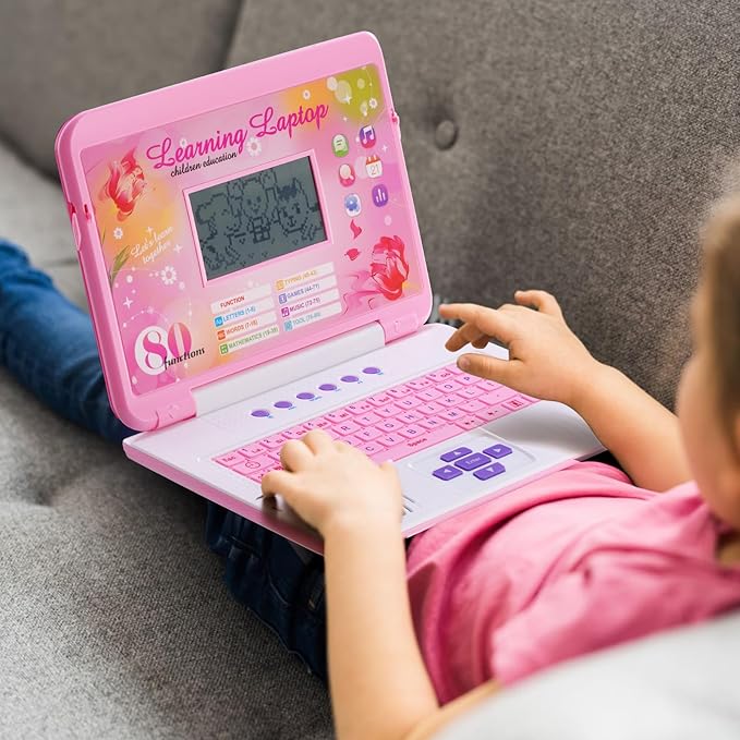 LESHITIAN Kids Laptop - 80 Learning Activities to Learn Alphabet, Words, Mathematics, Play Games and Music - Educational Learning Computer for Kids Ages 5+