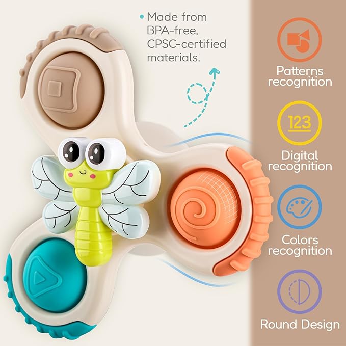 ALASOU 3PCS Pop Suction Cup Spinner Toys for 1 Year Old Boy Girl|Novelty Spinning Tops Toddler Stocking Stuffers|Baby Bath Toy for Kids Ages 1-3|1 Year Old Boy Christmas Birthday Gift for Infant
