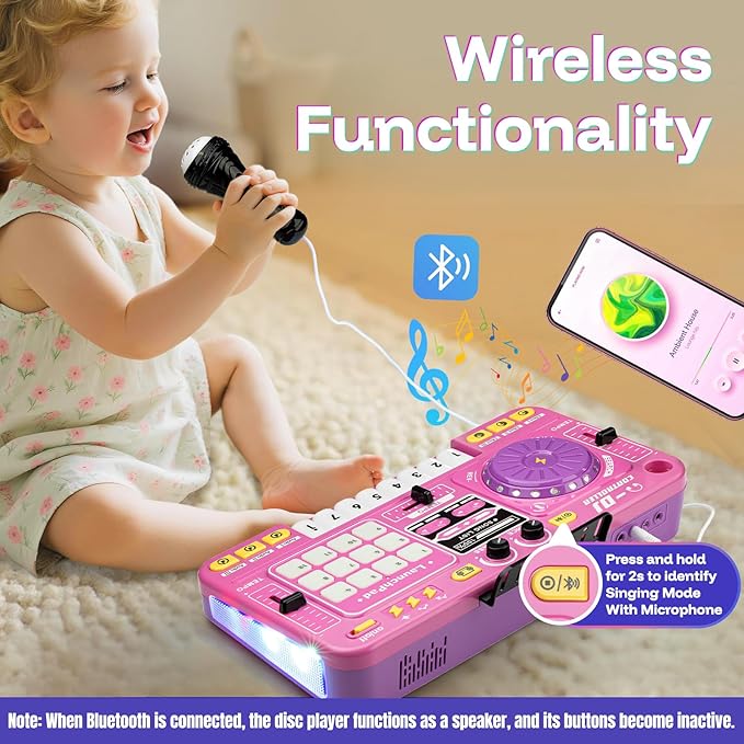 Baby DJ Table, Toddlers DJ Mixer Toy Sets with Lights, Songs, Sound Effects, Microphone, Baby Electronic Piano Sets, Chiristmas Birthday Gifts for 3 4 5 6 Years Old Girls