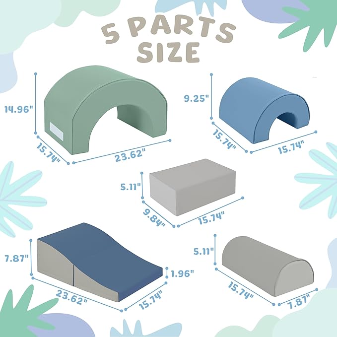 Merax Rainbow Soft Play Set, Soft Climbing Toys for Toddlers with Foldable Slide, Indoor Baby Soft Foam Blocks for Climbing and Crawling, 5-Piece