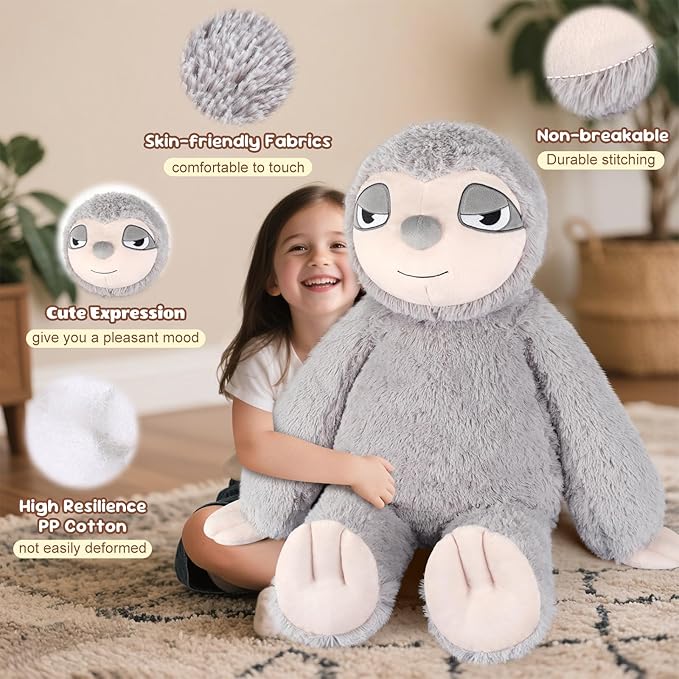 Huge Sloth Stuffed Animal 30", Jumbo Soft Sloth Stuffed Animals, Big Plushies for Stress Relief & Sleep Aid, Cuddly Giant Plush Gifts for Kids Adults