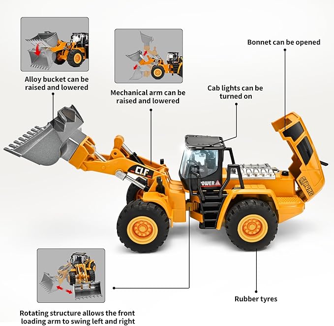 Bulldozer Toys for Boys,Bulldozer Toy with Movable Front Loading Arm and Liftable Bucket,Toy Bulldozers Construction Vehicles with Simulated Lights,Construction Trucks for Toddlers 3-5
