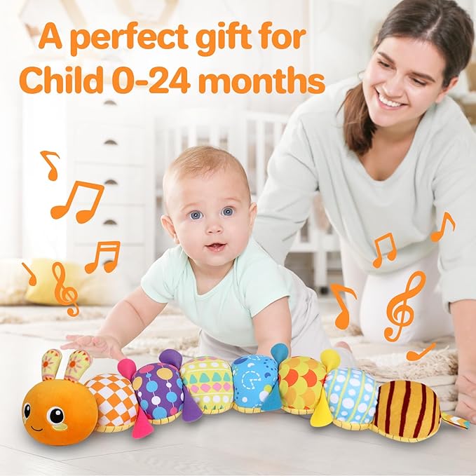 KMUYSL Baby Toys 0-6 6-12 Months, Sensory Music Animal Stuffed Toy for 0 1 2 3 4 5 6+ Months, Plush Toy with Crinkle and Rattles for Infant Newborn, Tummy Time Toys Gifts for 0-3-6-12 Month