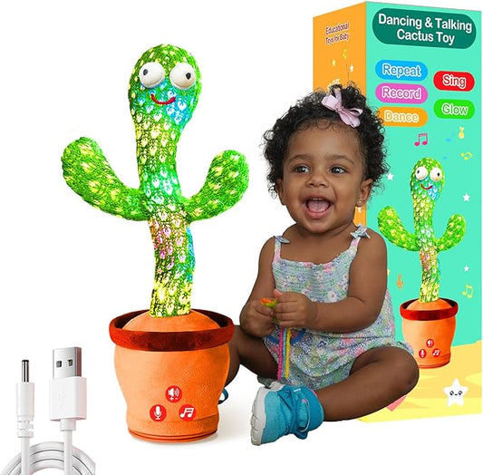 Rechargeable Dancing Talking Cactus Plush Toy for Kids - Volume Adjustable Mimicking and Singing Cactus with Music & Light - Funny Birthday Gifts for Years Old Boy Girl
