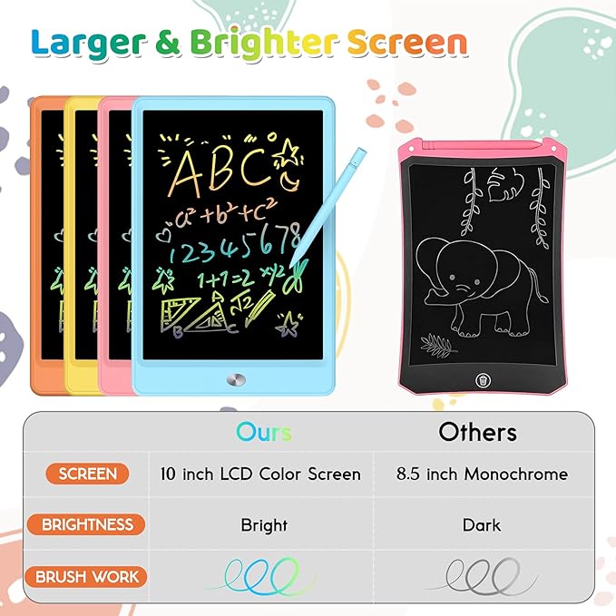 ORSEN 10 Inch LCD Doodle Board Writing Tablet for Kids - Colorful Drawing Pad and Educational Toy Gift for 3-6 Year Old Boys and Girls
