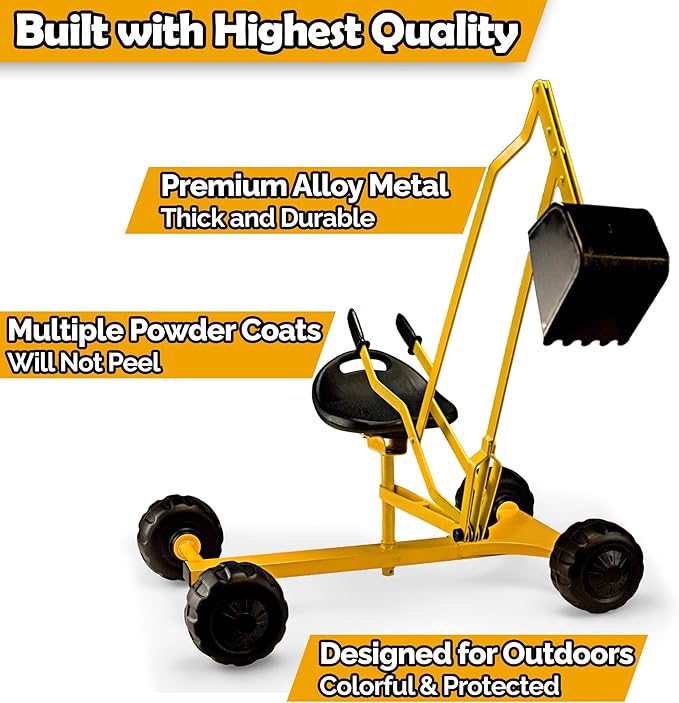 WonkaWoo Sand Digger Ride On Excavator Toy for Kids, 360 Degree Real Scoop Action with 4 Wheels, Giant Construction Digging Toy for Beach, Sandbox and Outdoor Playground