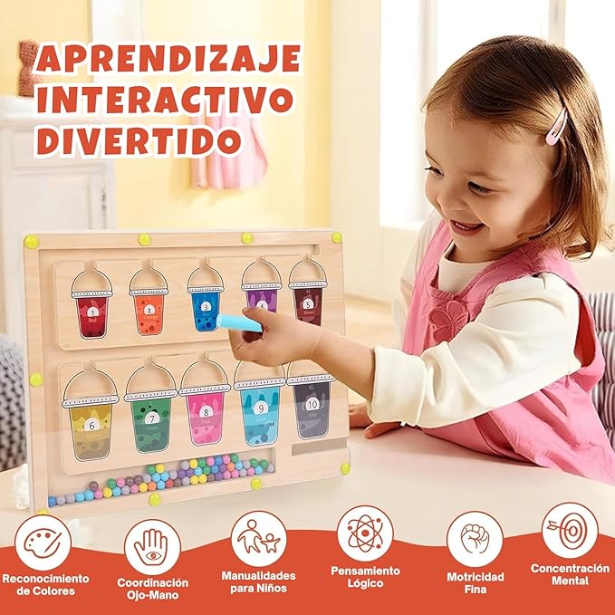 Magnetic Color & Number Learning Game for Toddlers, Montessori Counting Toys with 10 Cups & 55 Candy Balls, Fine Motor Skills Toys for Kids Ages 3 4 5, Preschool Educational (Classic Edition)