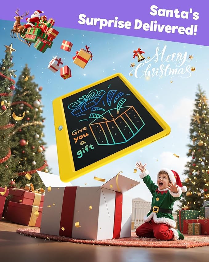 TEKFUN LCD Writing Tablet Doodle Board, 12inch Colorful Drawing Tablet Writing Pad, Kids Travel Essentials, Kid Toys for 3 4 5 6 7 8 Year Old Girls Boys (Yellow)