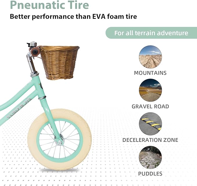 ACEGER 12" Kids Balance Bike with Basket, Toddler Bicycle for Early Learning Leg Strength and Steady Balancing, Durable Frame&Tool-Free Adjustable Seat, Gift Bike for 2-5 Kids, No Brake