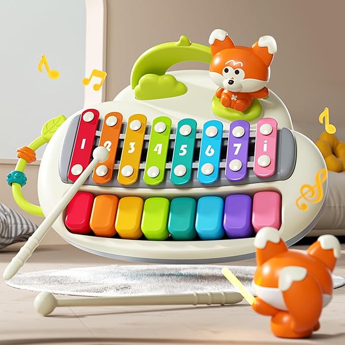 2 in 1 Baby Piano Xylophone for Toddlers， 8 Multicolored Key Keyboard Piano, Musical Table Percussion Sensory Toys ，Educational Musical Learning Instruments Toy for Kids Girls Boys