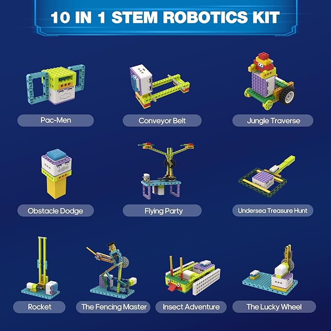 ICQbot 10 in 1 Coding Robot Kit,270+ Piece ScratchJr Learning Educational APP Remote Voice Programming Building Toys for Age 5+ Kids