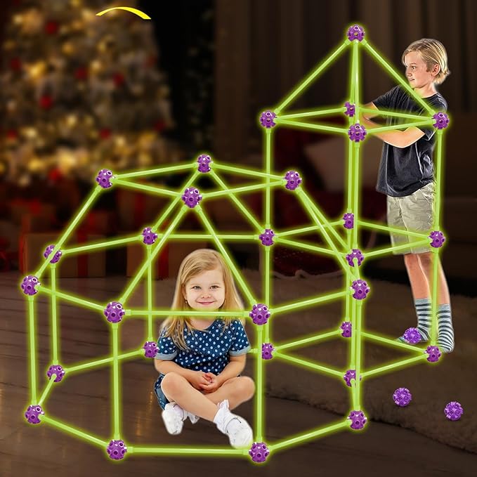 SpringFlower 100 PCS Glow in The Dark Fort Building Kit for Kids,Educational Gift for 3 4 5 6 7 8 9 10 11 12 Years Old Boys and Girls,STEM Construction Toys