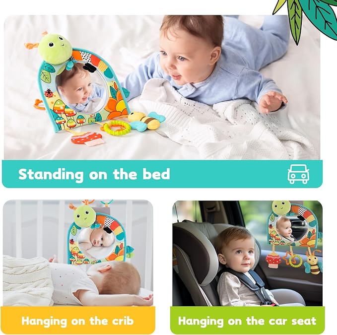 Koty Infant Car Seat Toy - Kick and Play Activity Center with Mirror, Teether and Crinkle Paper, Fun Travel Baby Toy for Rear Car Seat, Easier Drive with Newborns, Babies