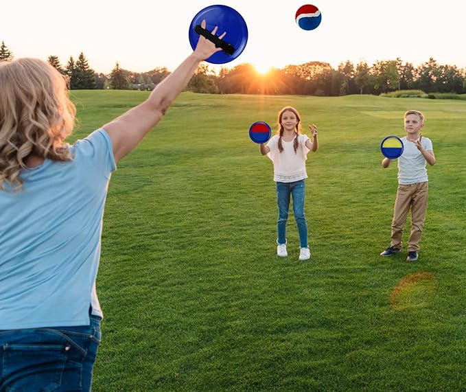 Toss and Catch Game Set, Outdoor Games with 4 Paddles 4 Balls and 1 Storage Bag, Great Outdoor Toys/Gifts for Kids, Classic Beach and Yard Games