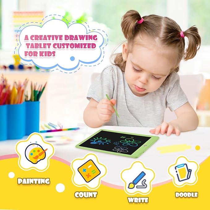 EooCoo LCD Writing Tablet for Kids, Christmas Stocking Stuffers for Toddler, 10 Inch Colorful Doodle Board Drawing Pad, Educational Learning Toys for Toddlers, No Mess for Travel Games Activities