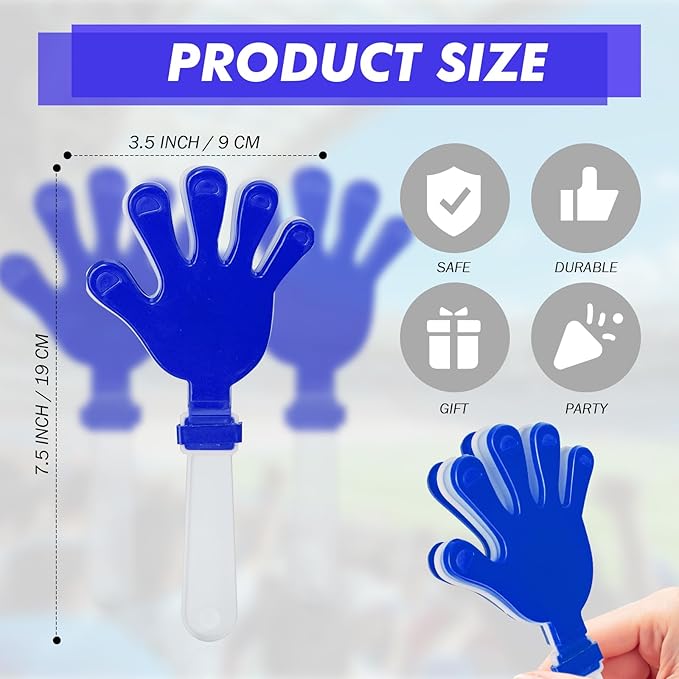 12 Pcs Hand Clappers Noisemakers 7.5 Inch Clappers Noisemakers Plastic Hand Clappers for Birthdays Game Football Sporting Events Cheers Supplies Dance Basketball Football Noisemakers（Blue and White）