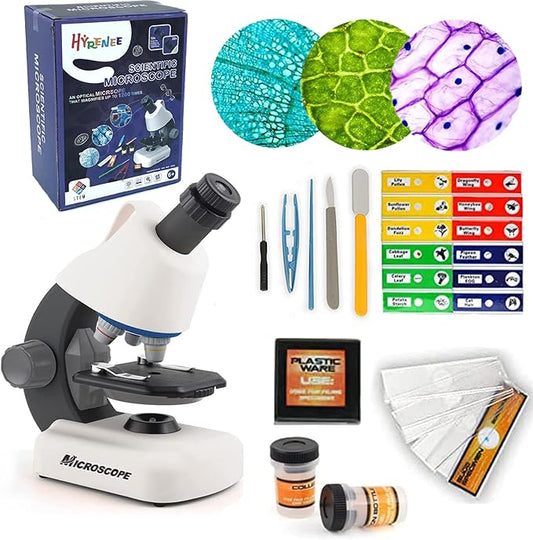 Kids Educational Microscope - Up to 40-1200x Zoom, LED Light, Glass Material, White Color, Perfect for STEM Learning & DIY Experiments