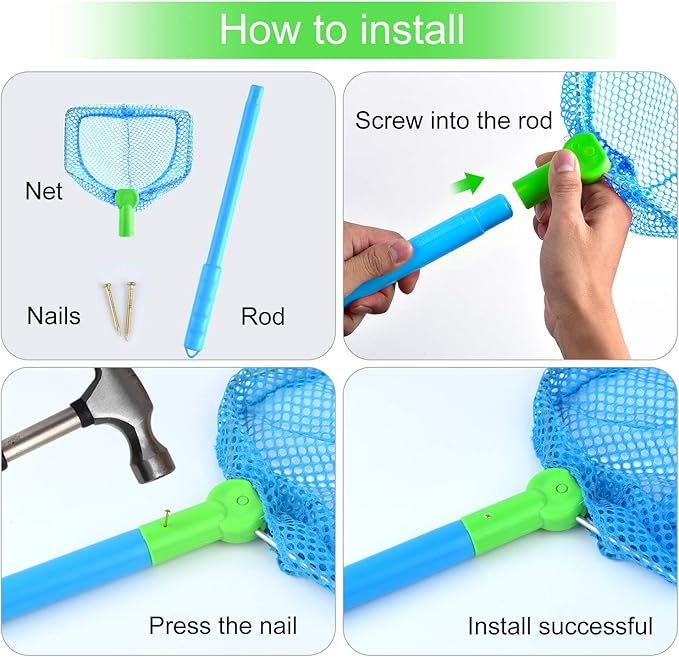 Coopay 4 Pieces Fishing Net Catching Bug Fish Butterfly Nets Beach Toys for Kids Outdoor Playing (Blue, Red, Orange, Green)