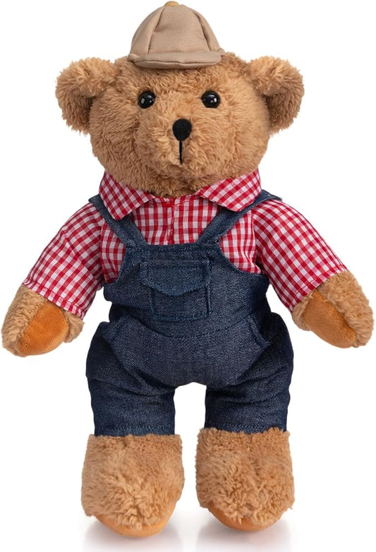 HollyHOME Farmer Stuffed Animal Teddy Bear Soft Plush Toy with Farmer Uniform Unique Toy Gifts for Kids and Farmers Holiday Birthday Valentine 16 inches
