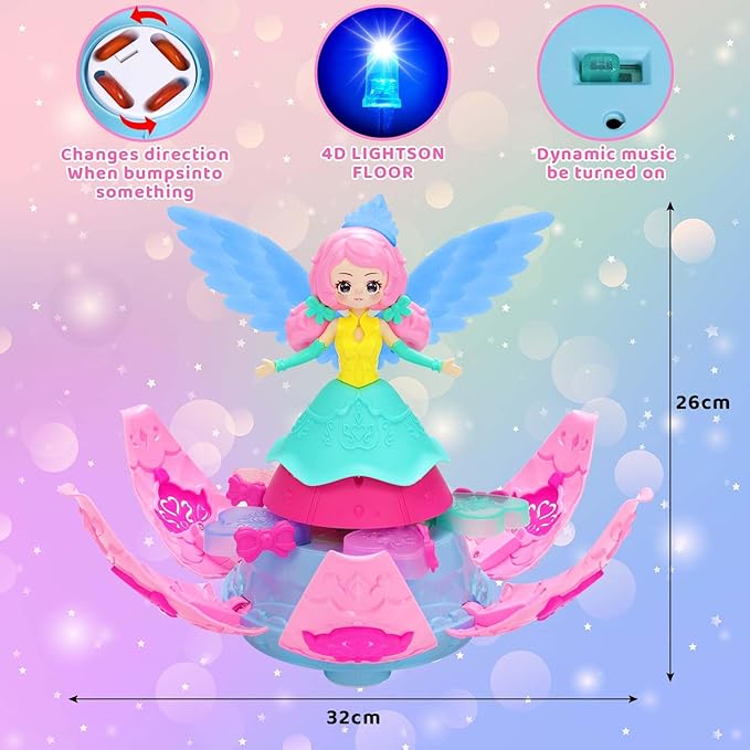 Princess Girl Toys for Toddlers Birthday 1 2 3 4 Year Old Girls with Lights up and Sounds, 360°Freedom and Operated Automatic Bump Dancing Princess Interactive Spin Robot Toys