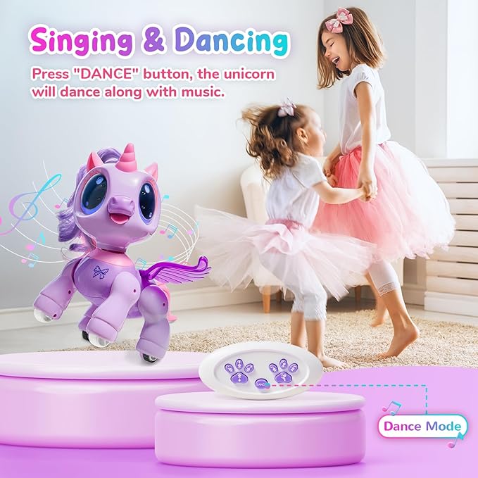 SGILE Remote Control Robot, Unicorn Toy with Interactive Gesture Sense and Music Dance, Preschool STEM Learning Remote Control Pet for Toddler Kids Girls Boys, Purple