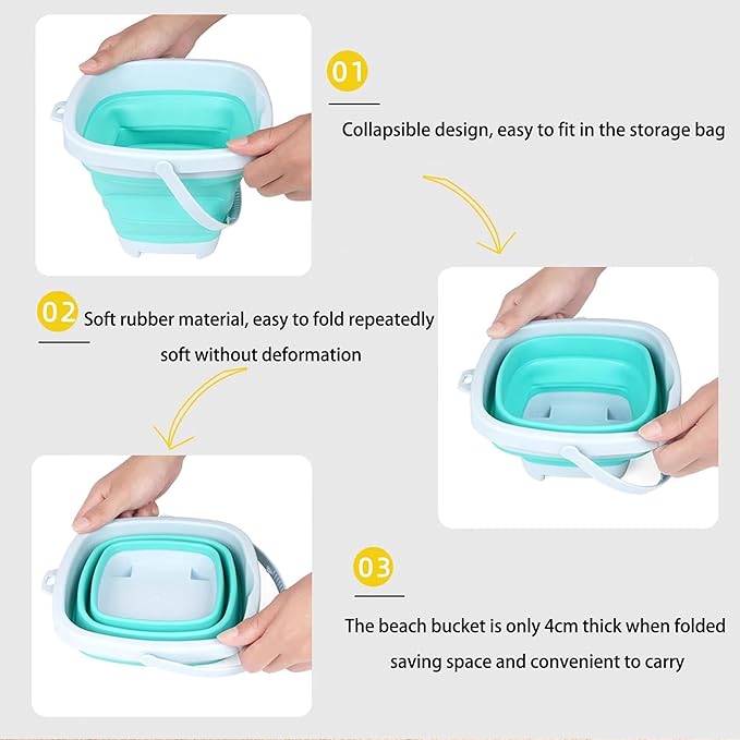 Beach Toys Set for Kids -Collapsible Sand Bucket&Mesh Beach Bag and Shovels Sand Rake Toy 11Pcs Set, Animal & Dinosaur Molds,Fork,Rake&Watering Can for Toddlers Ages 3+