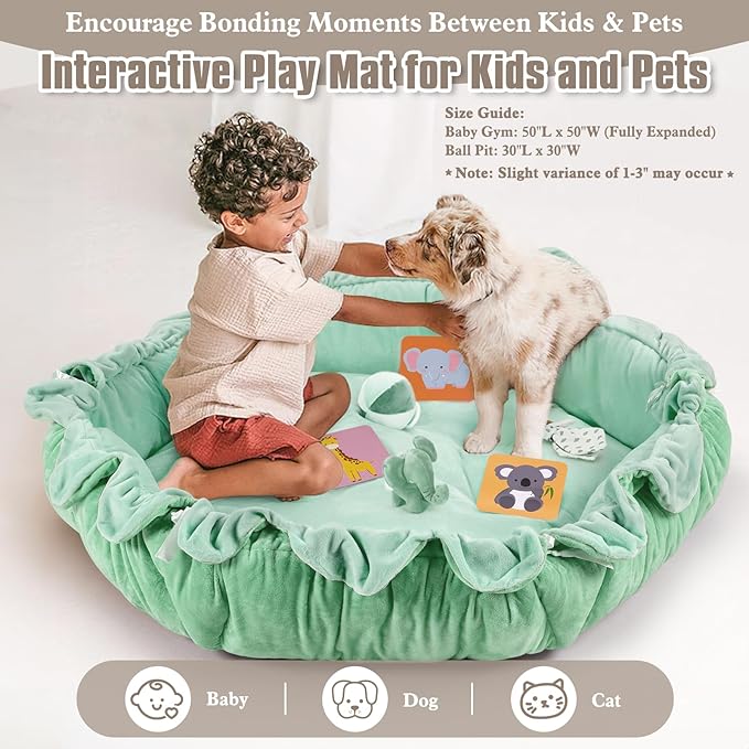 5-in-1 Plush Baby Play Gym, Tummy time mat, Play Mat, Baby Gym, Activity Mat with Convertible Gym and Pillow, 6 Sensory Toys, Play Center from Newborn to Toddler, Sage Green